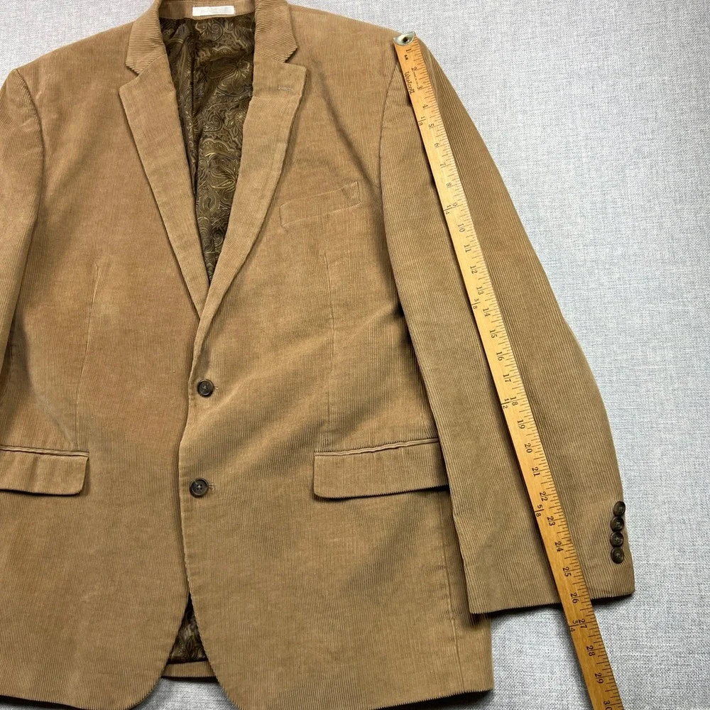 Chaps Corduroy Sport Coat Men 48L Camel Tan Cotton Paisley Lined Blazer Academia